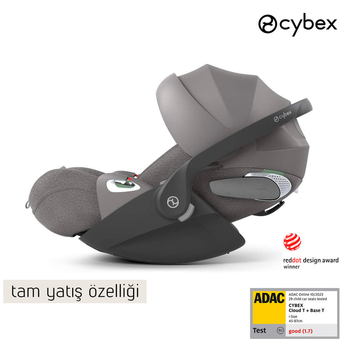 (ocak 2025 teslim) Cybex Cloud T isize Plus (terletmeyen özel kumaş) (mirage grey)<br> (Adac ödüllü tam yatışlı bebek puset ana kucağı 0-13 kg)